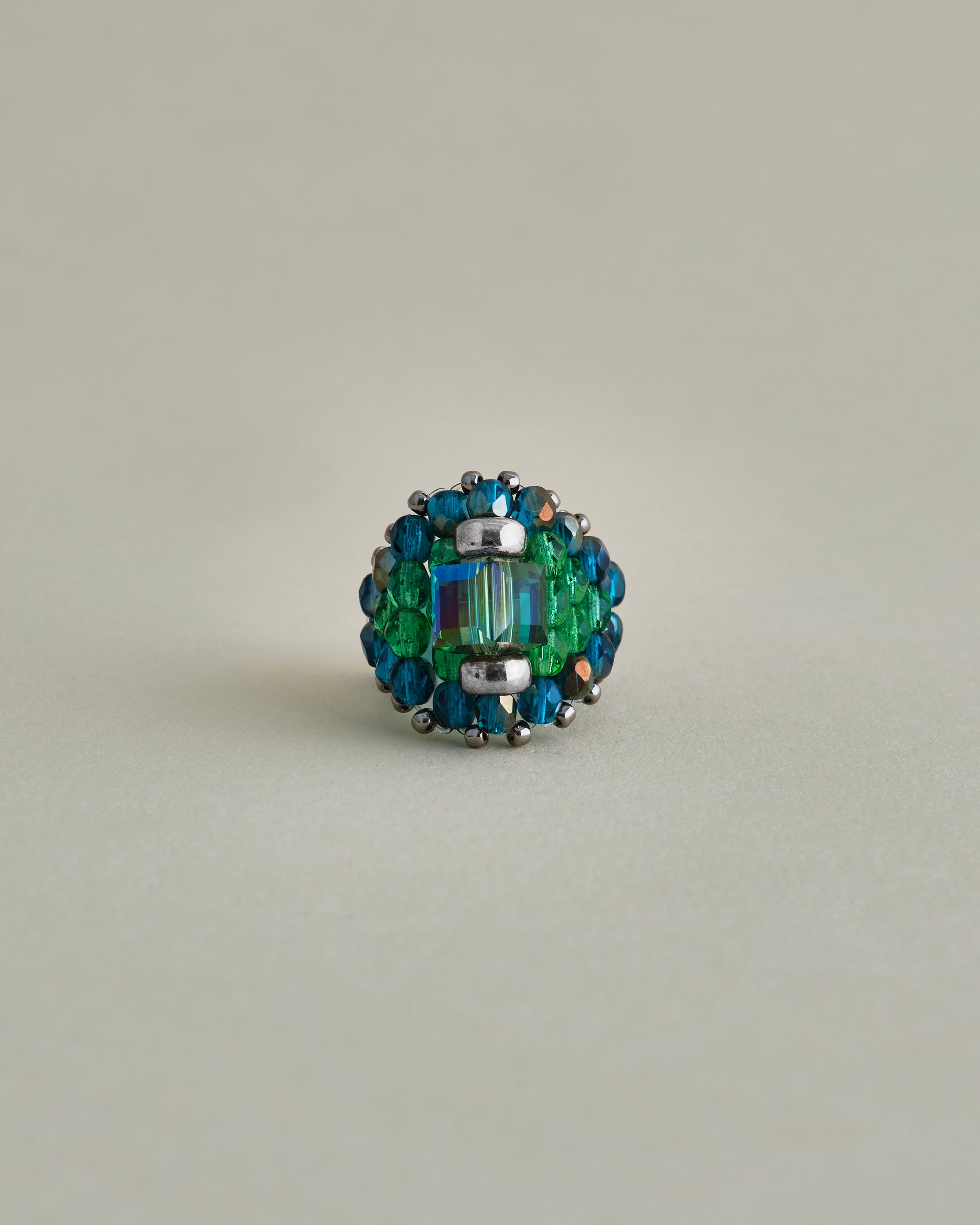 CRYSTAL BEADS RING with SILVER 925 GREEN × BLUE #11