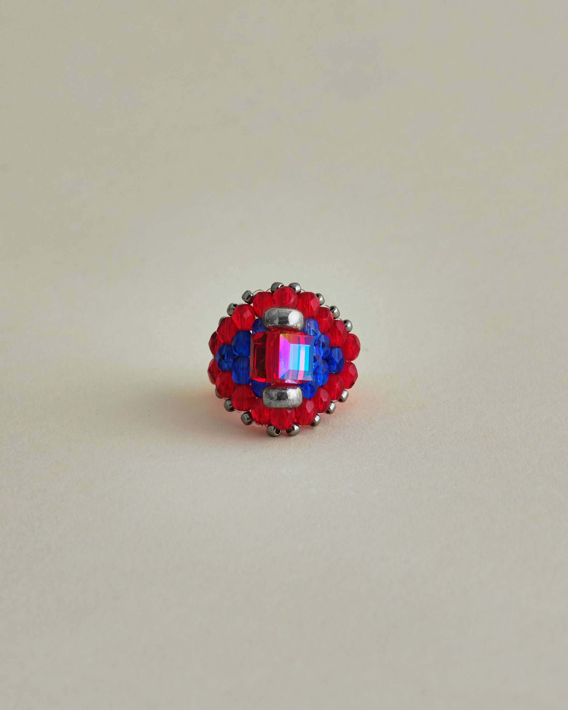 CRYSTAL BEADS RING with SILVER 925 RED × RED #8