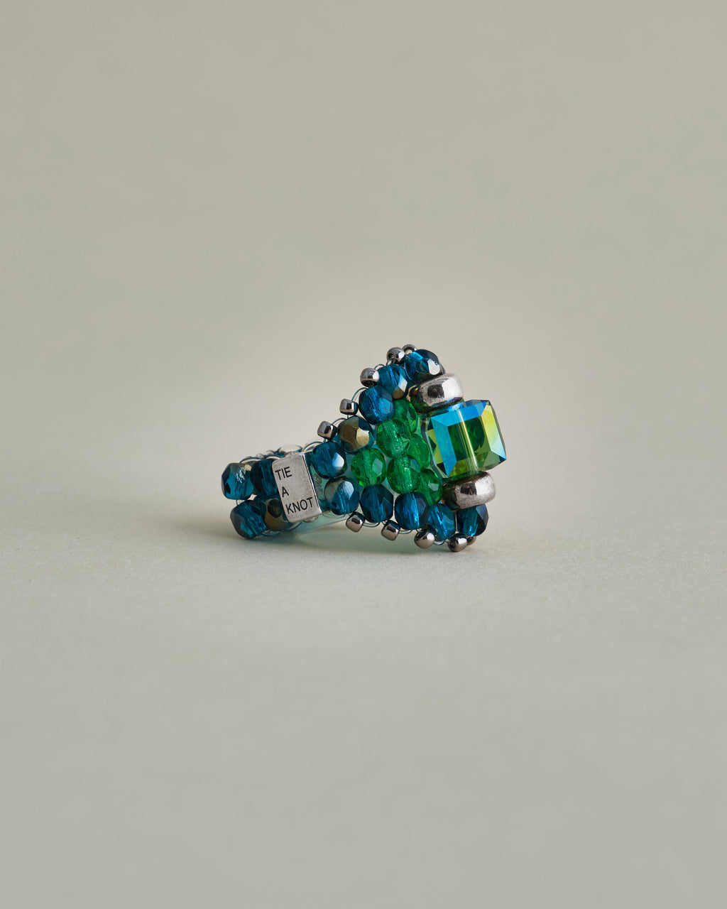 CRYSTAL BEADS RING with SILVER 925 GREEN × BLUE #11