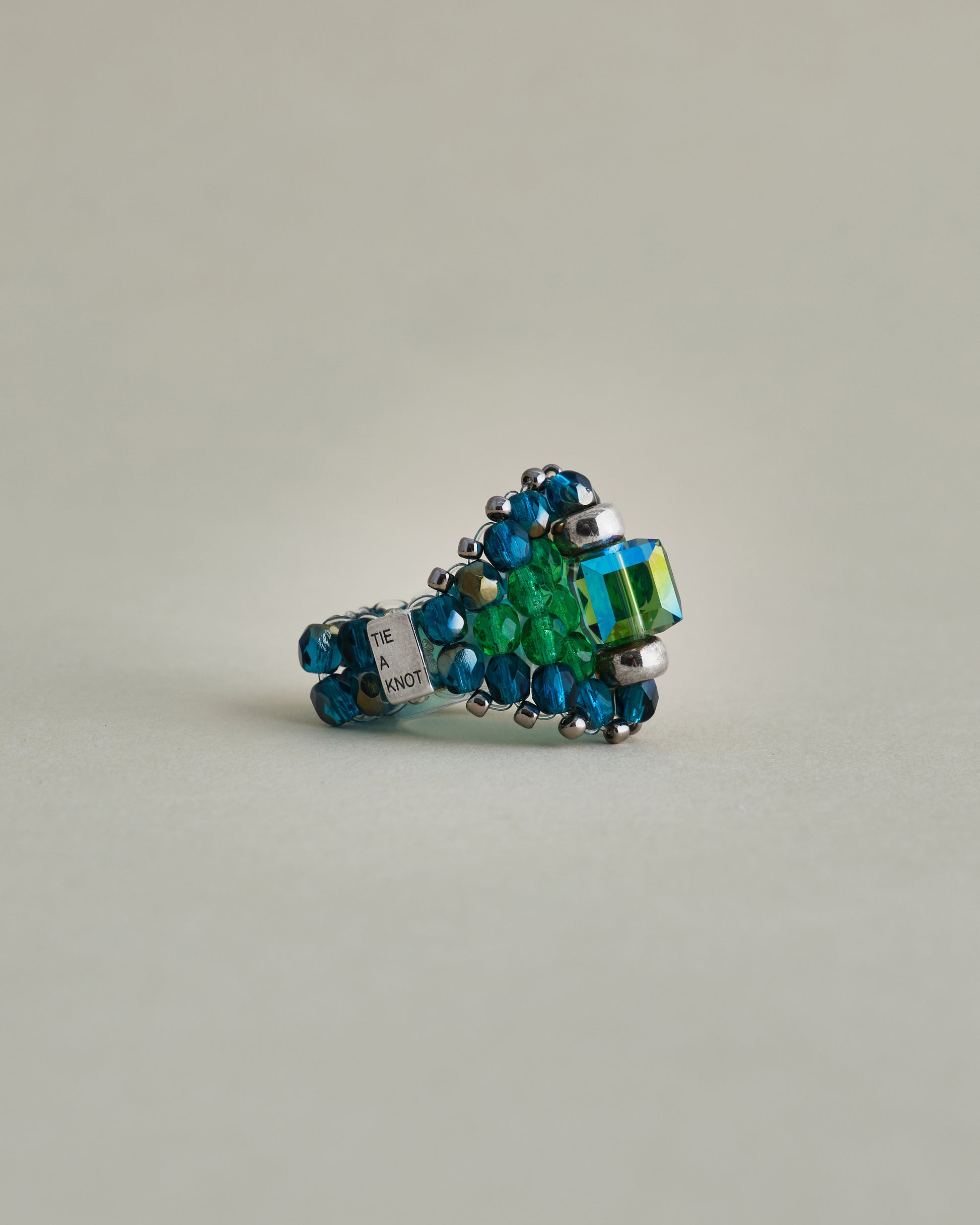 CRYSTAL BEADS RING with SILVER 925 GREEN × BLUE #11