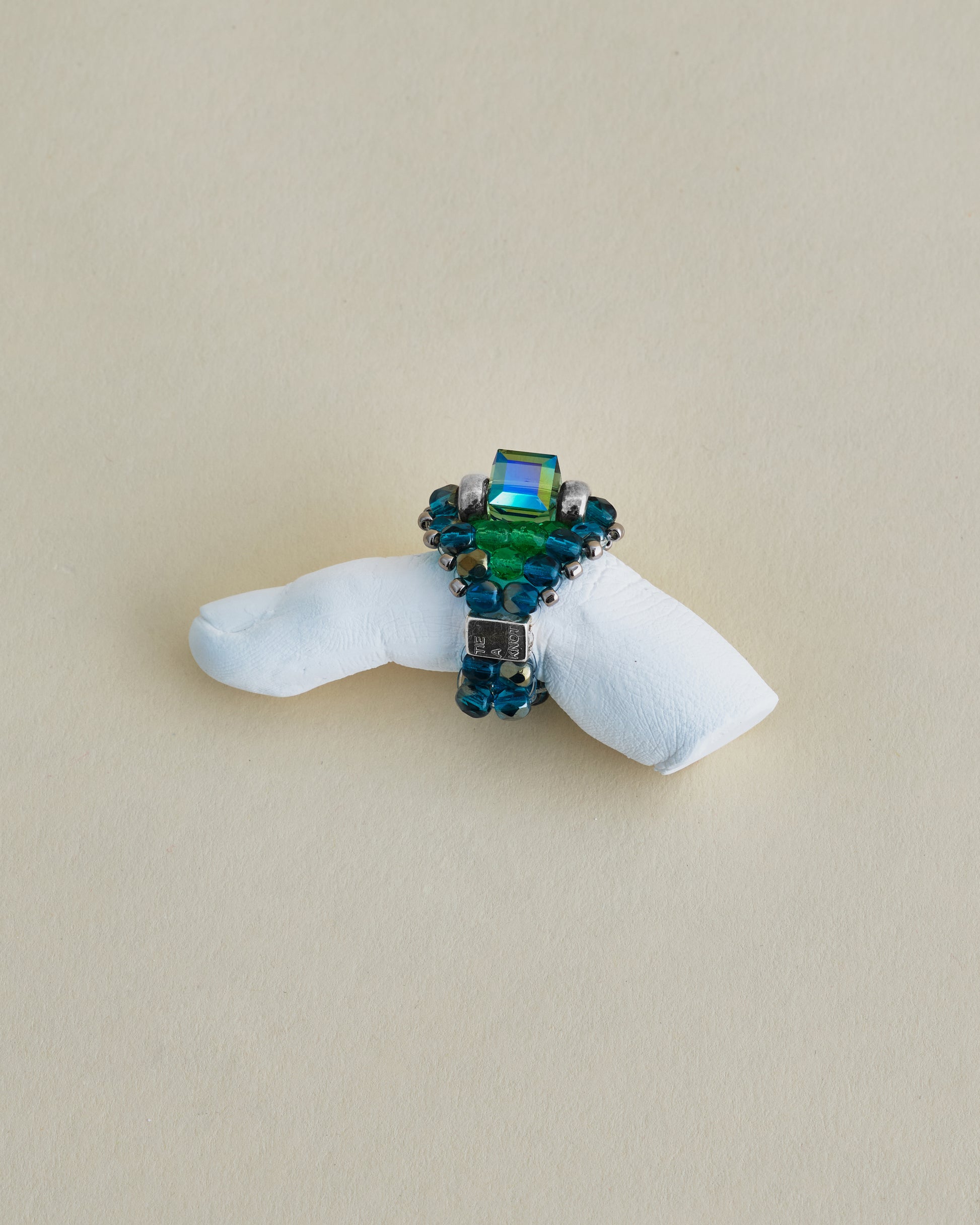 CRYSTAL BEADS RING with SILVER 925 GREEN × BLUE #11