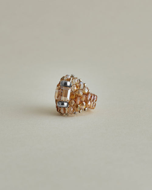 CRYSTAL BEADS RING with SILVER 925 BEIGE × BEIGE #12