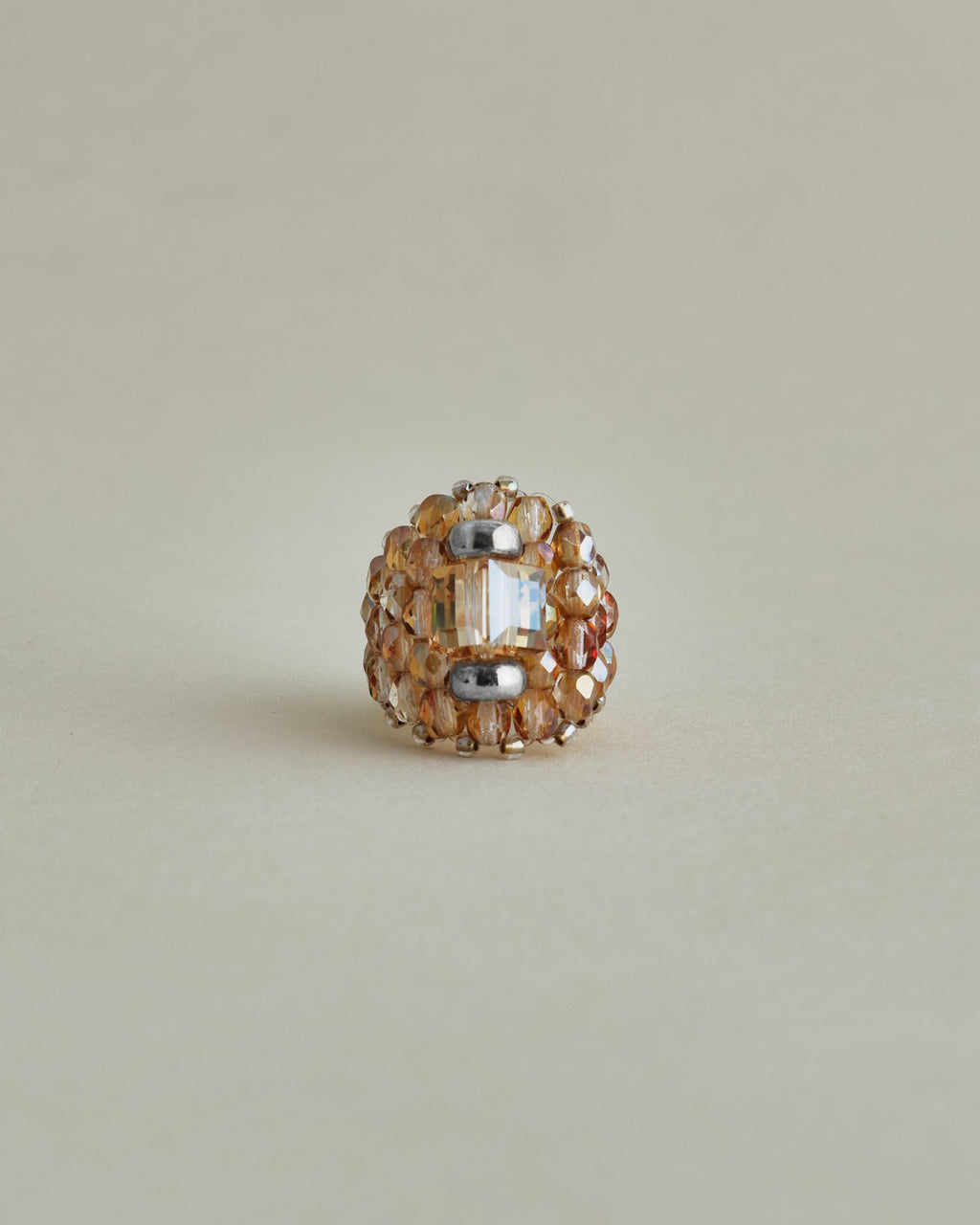 CRYSTAL BEADS RING with SILVER 925 BEIGE × BEIGE #12