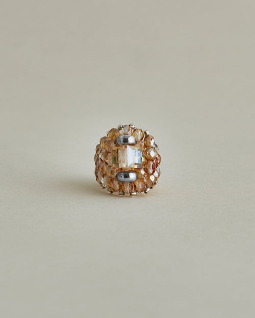 CRYSTAL BEADS RING with SILVER 925 BEIGE × BEIGE #12