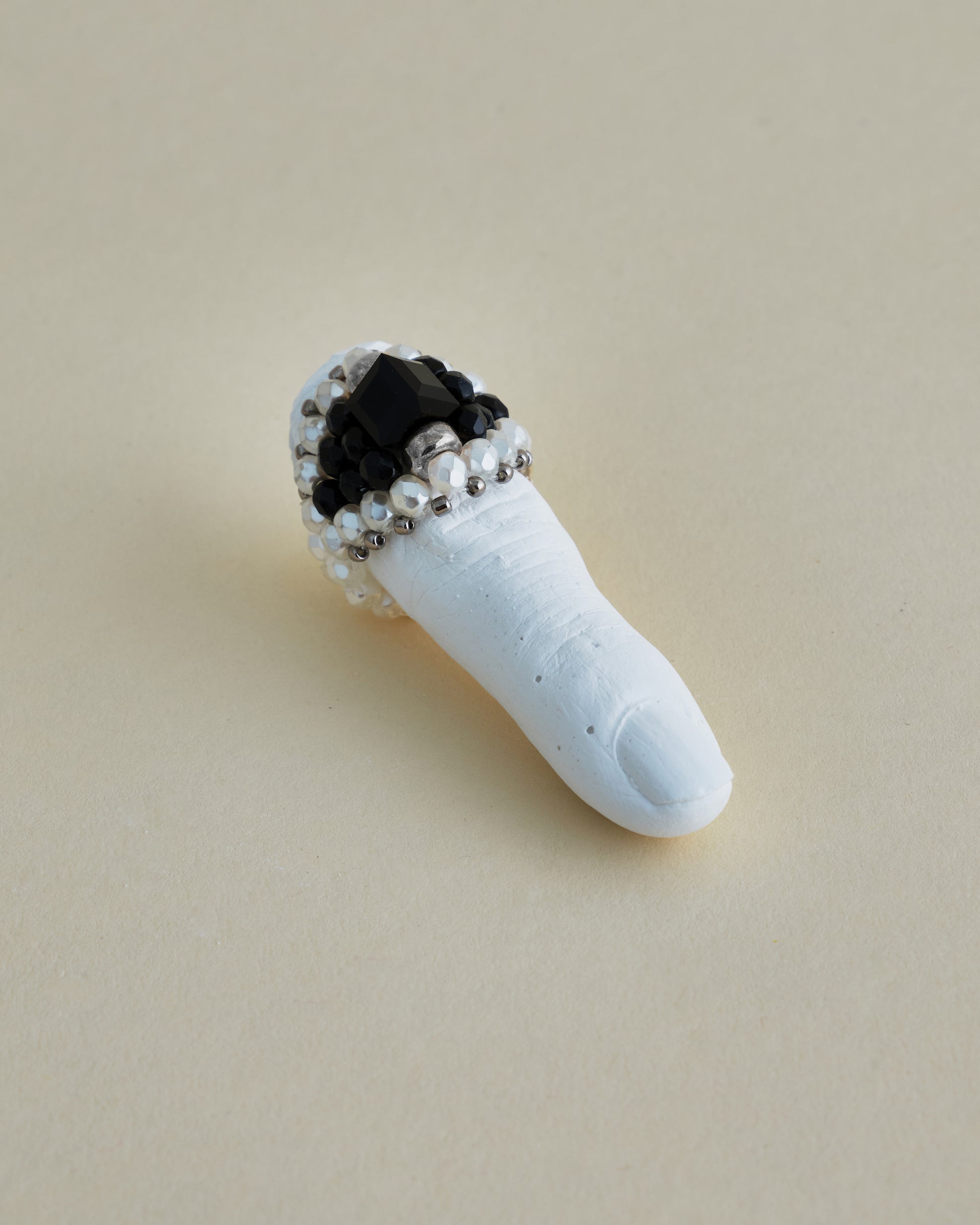 CRYSTAL BEADS RING with SILVER 925 BLACK × PEARL #10