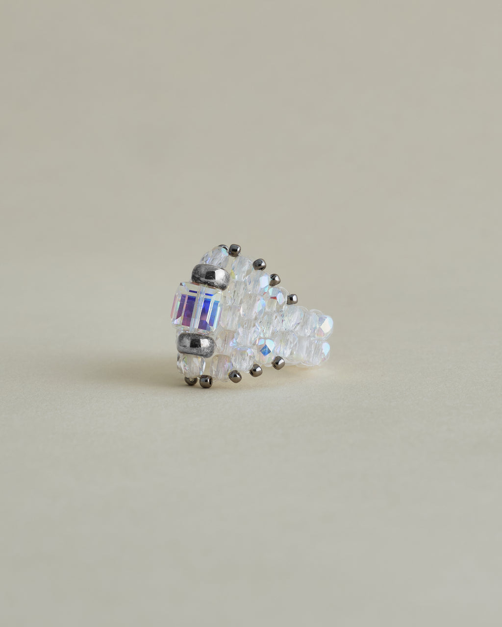 CRYSTAL BEADS RING with SILVER 925 CLEAR × CLEAR #9
