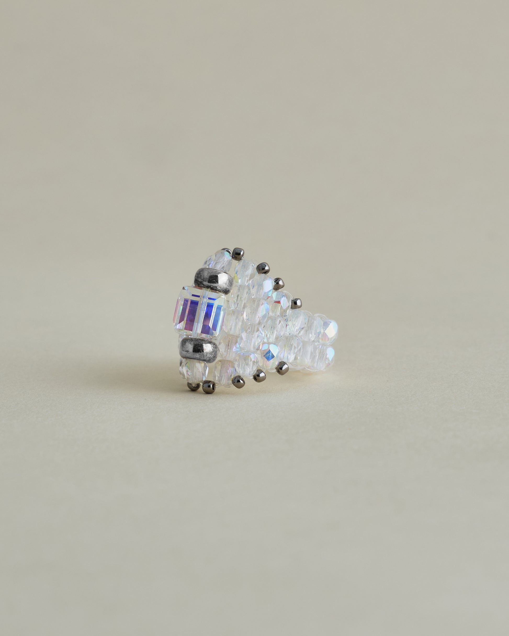 CRYSTAL BEADS RING with SILVER 925 CLEAR × CLEAR #9