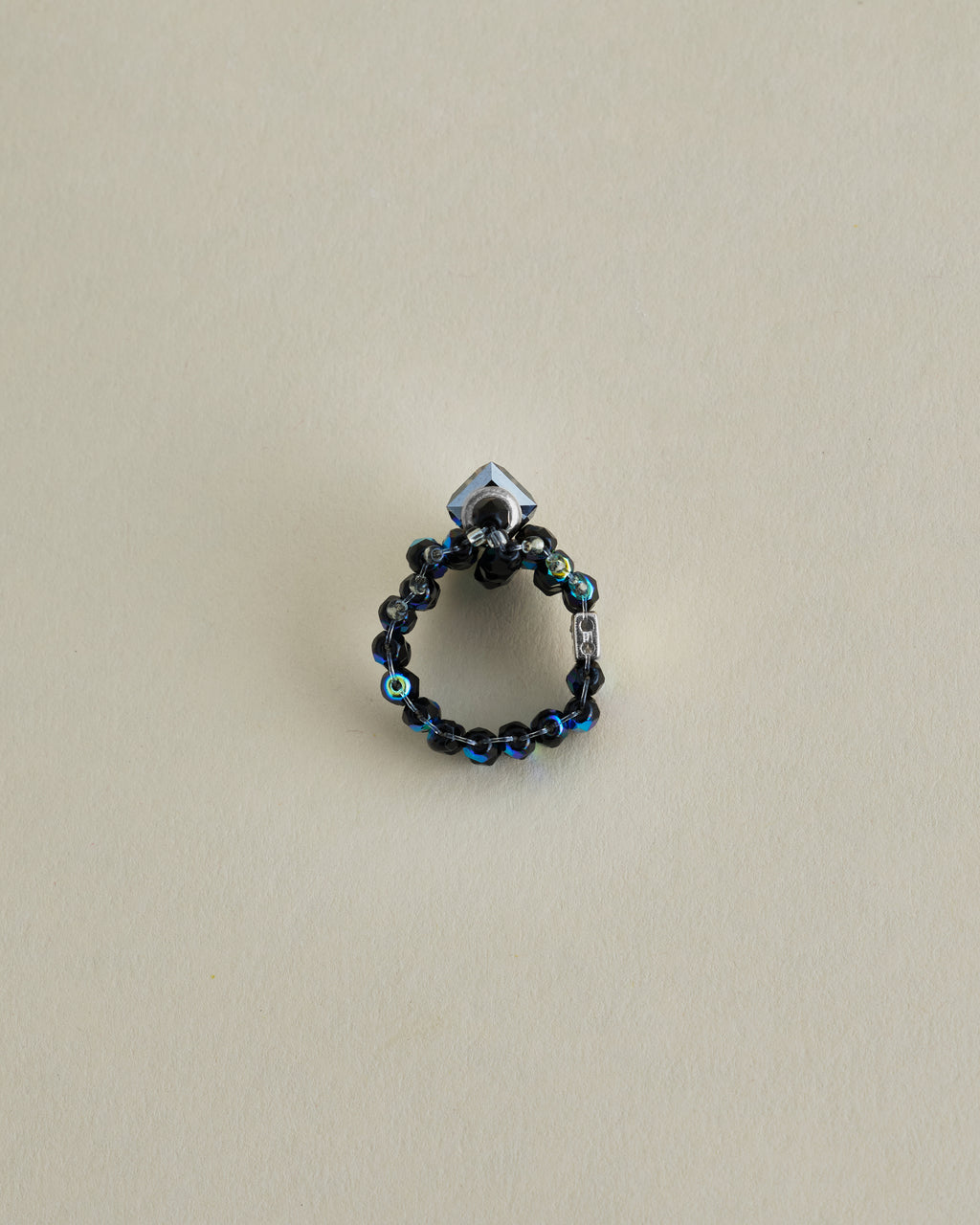 CRYSTAL BEADS RING with SILVER 925 GRAY × NAVY #7