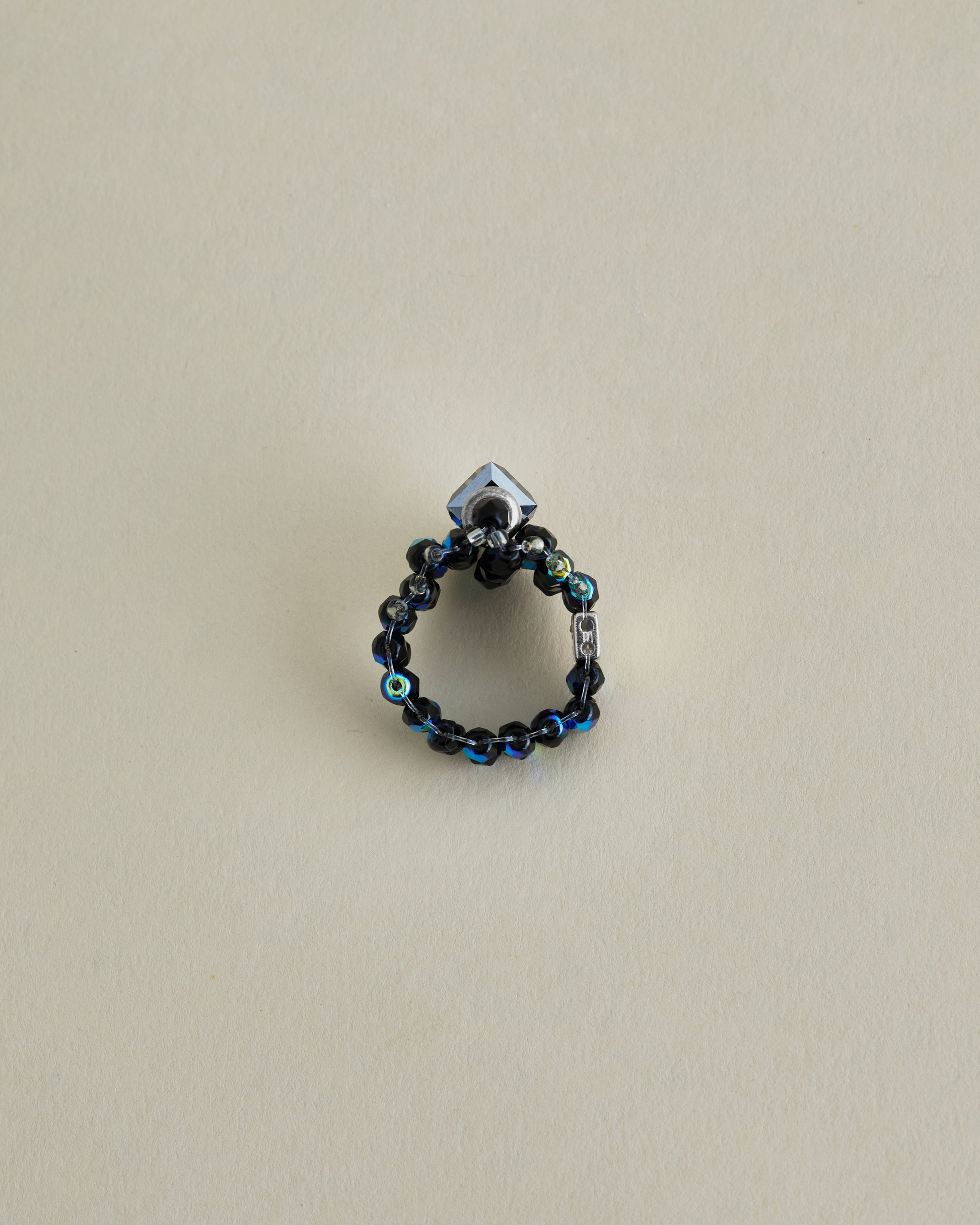 CRYSTAL BEADS RING with SILVER 925 GRAY × NAVY #7