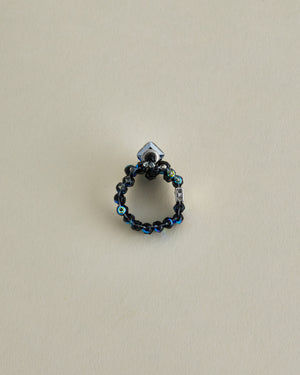 CRYSTAL BEADS RING with SILVER 925 GRAY × NAVY #7