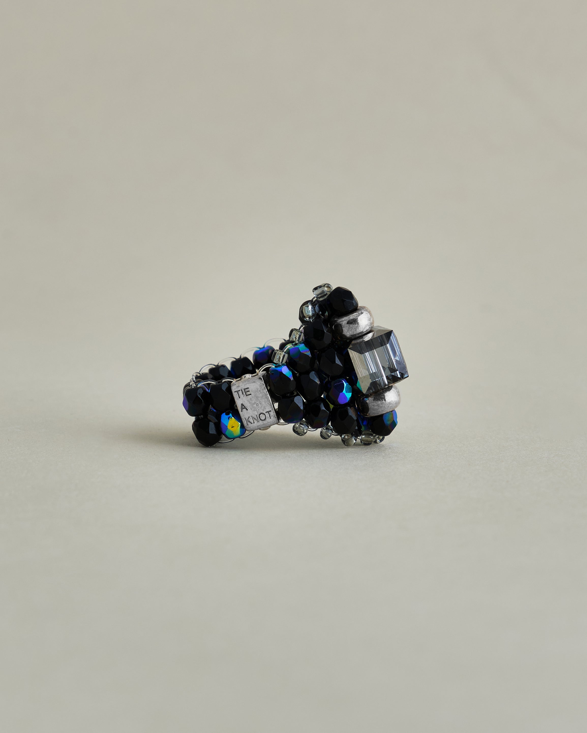 CRYSTAL BEADS RING with SILVER 925 GRAY × NAVY #7 – TIE A KNOT