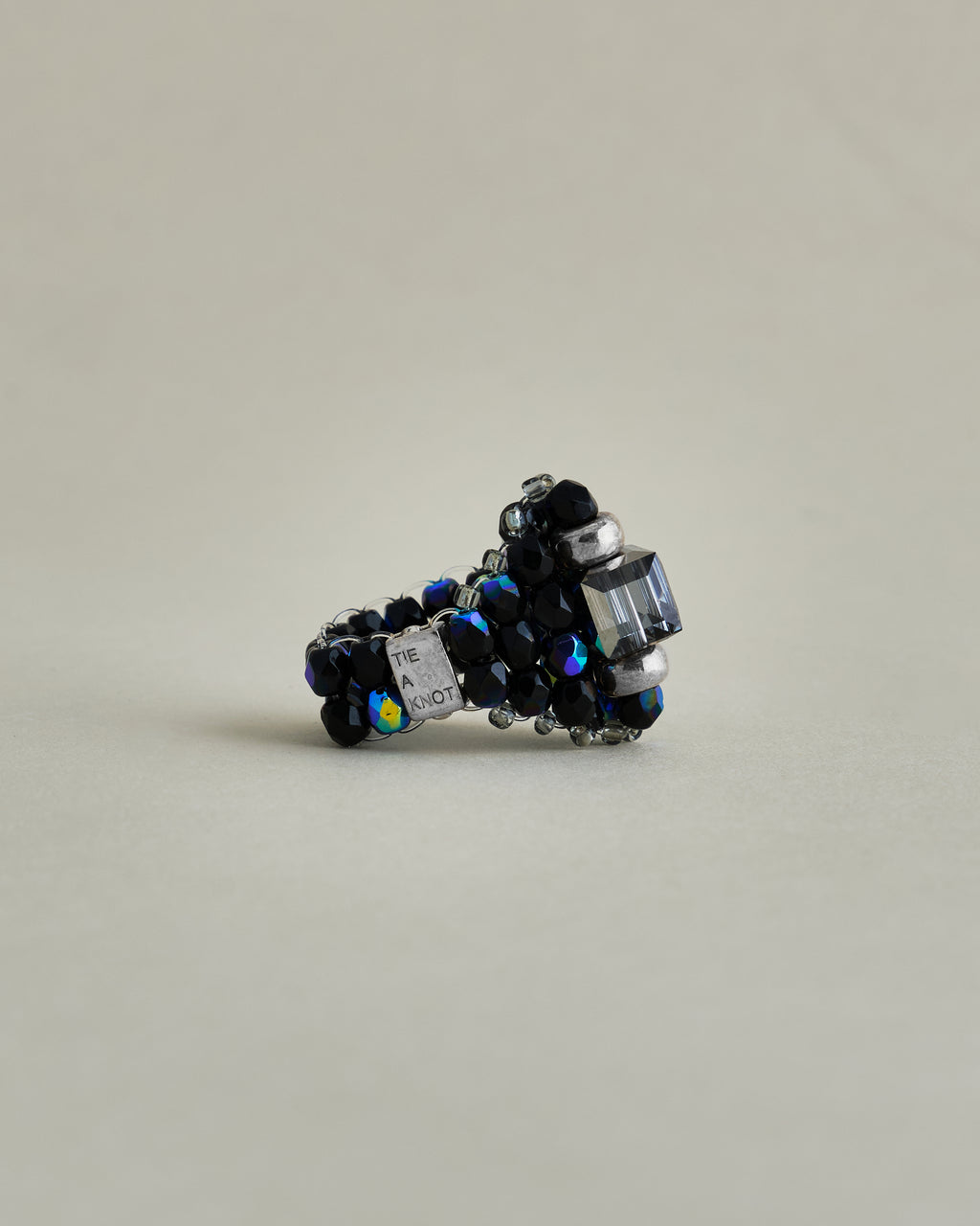 CRYSTAL BEADS RING with SILVER 925 GRAY × NAVY #7