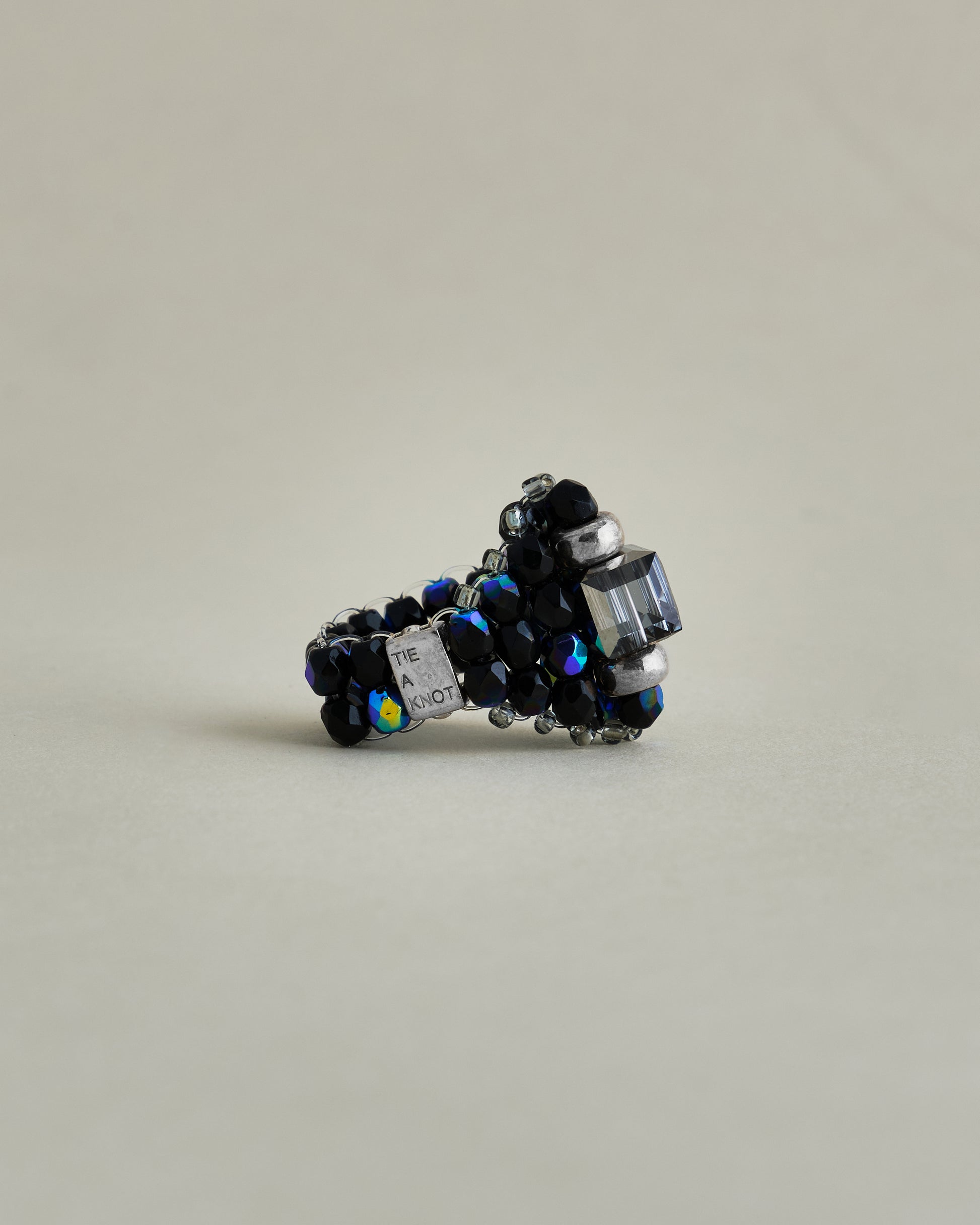 CRYSTAL BEADS RING with SILVER 925 GRAY × NAVY #7