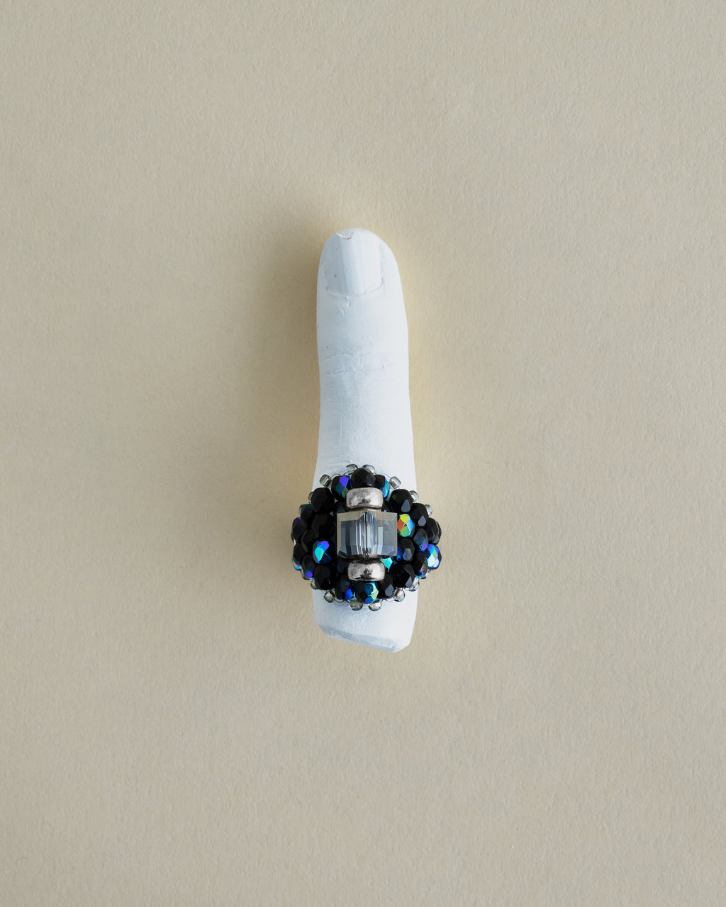 CRYSTAL BEADS RING with SILVER 925 GRAY × NAVY #7