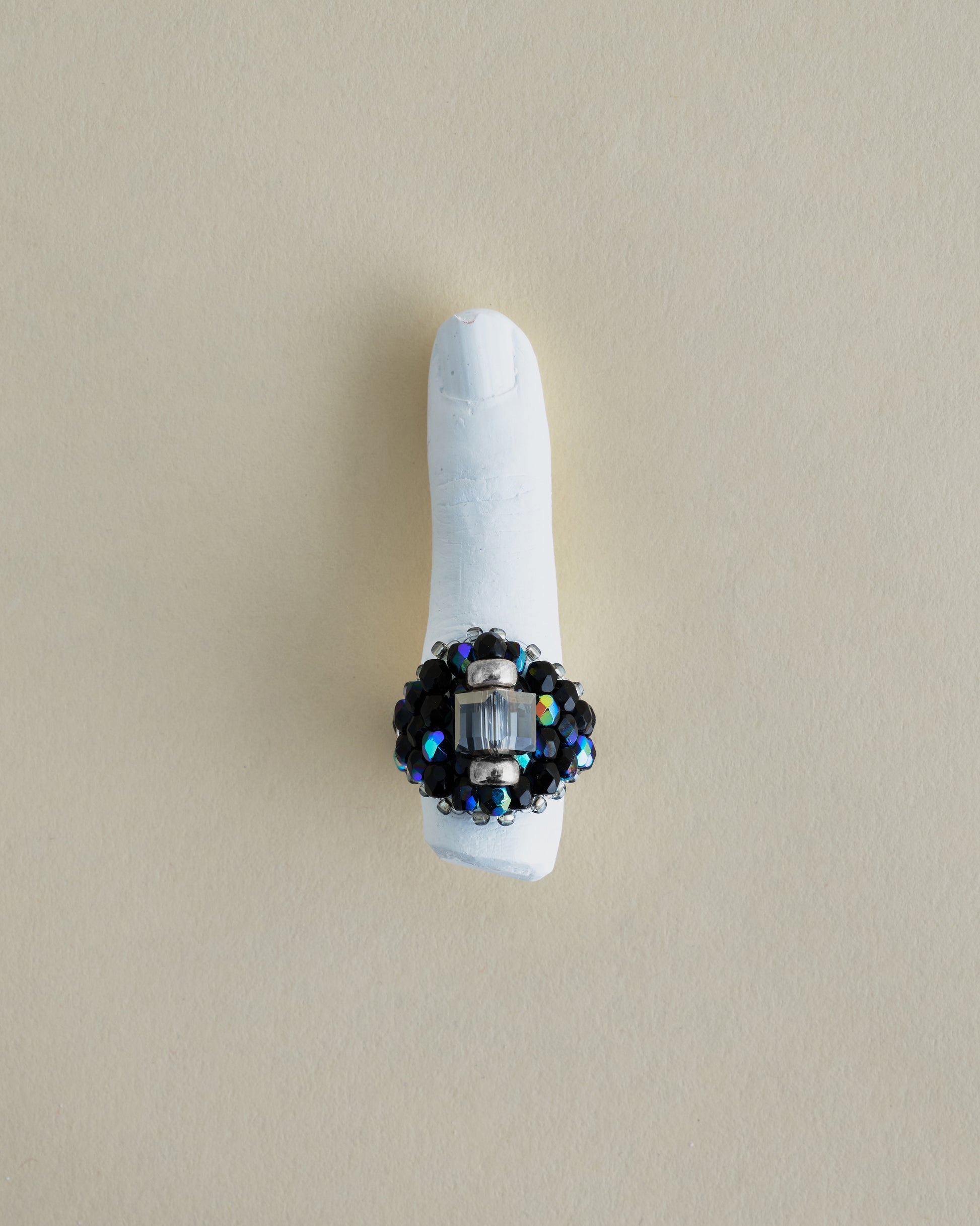 CRYSTAL BEADS RING with SILVER 925 GRAY × NAVY #7