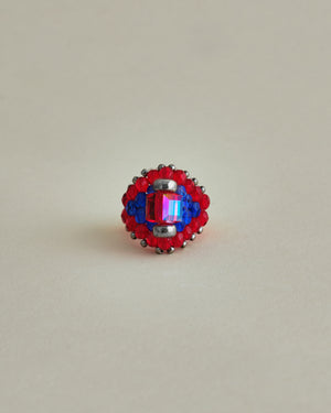 CRYSTAL BEADS RING with SILVER 925 RED × RED #8