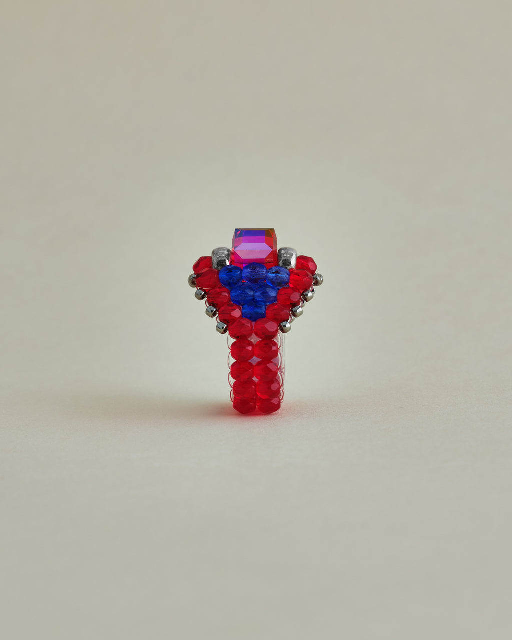 CRYSTAL BEADS RING with SILVER 925 RED × RED #8