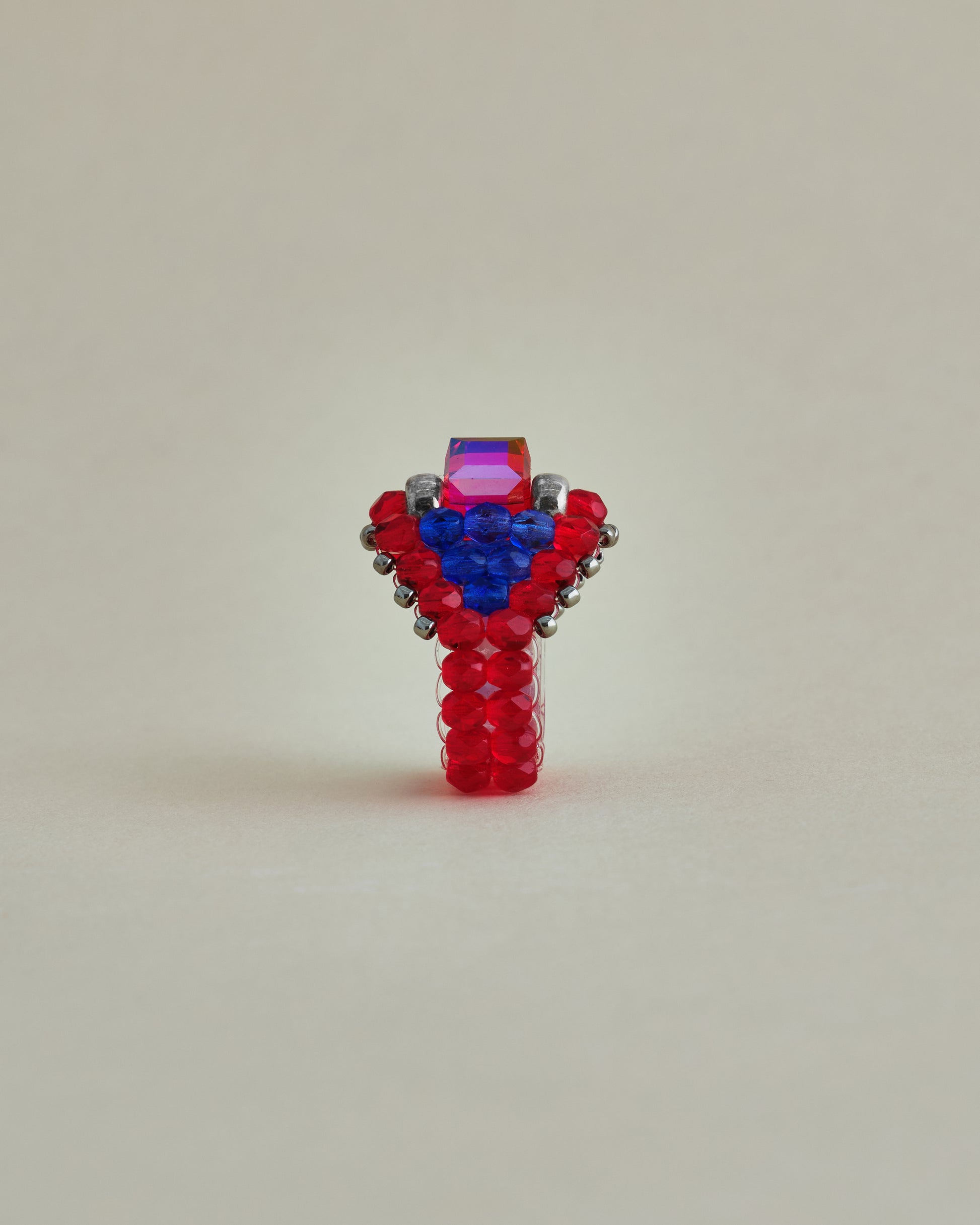 CRYSTAL BEADS RING with SILVER 925 RED × RED #8