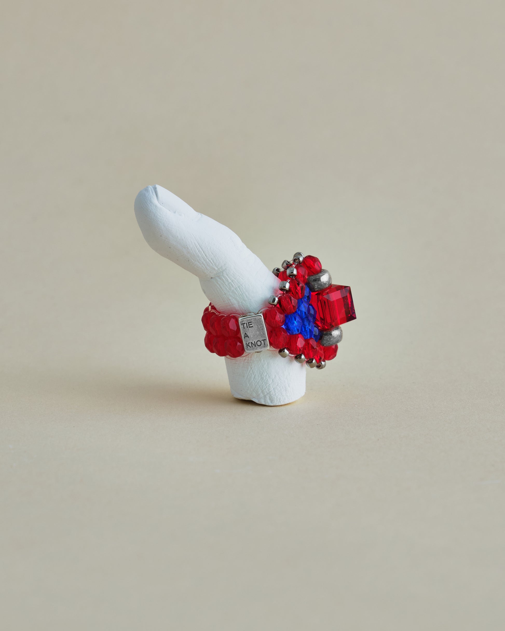 CRYSTAL BEADS RING with SILVER 925 RED × RED #8