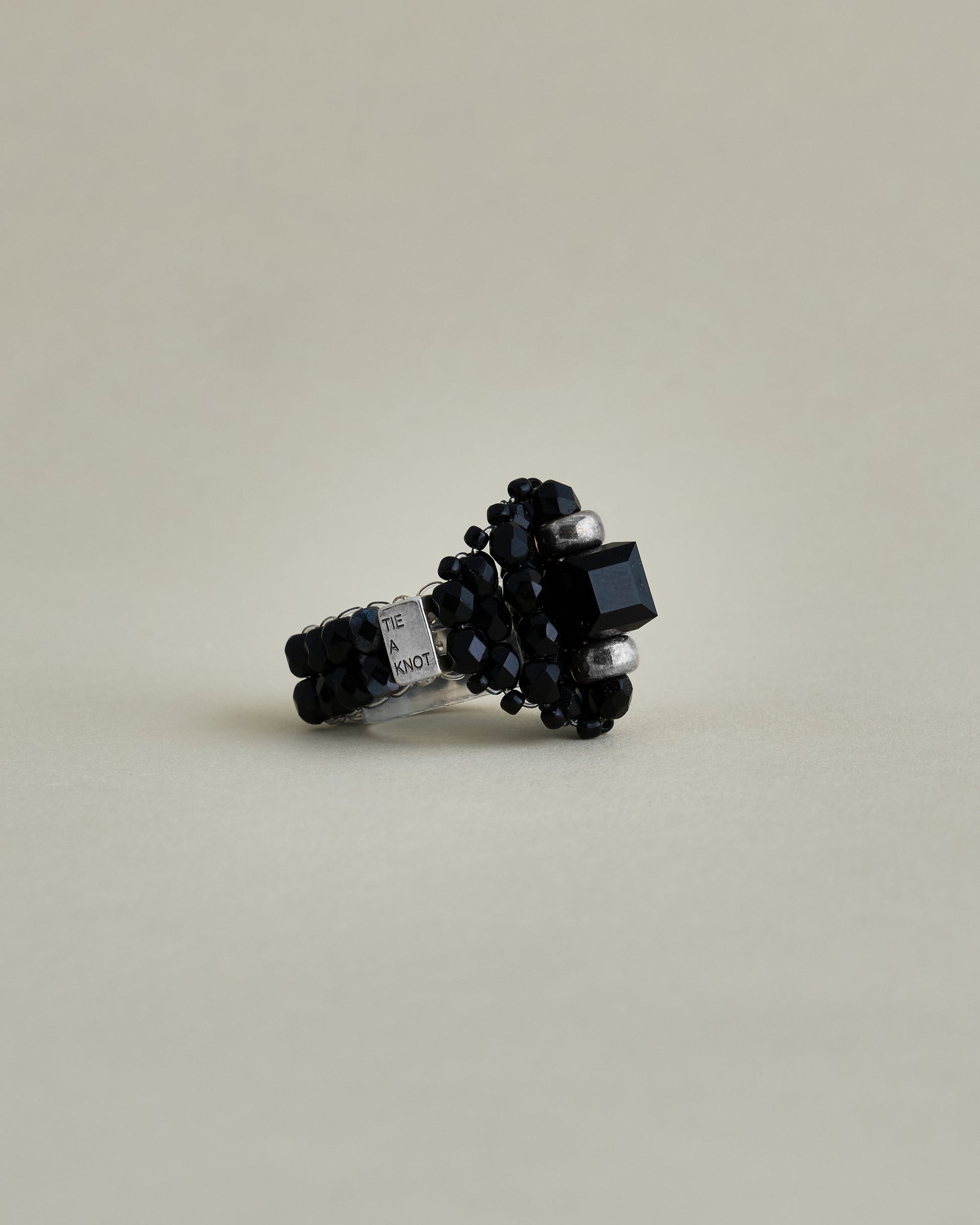 CRYSTAL BEADS RING with SILVER 925 BLACK × BLACK #5