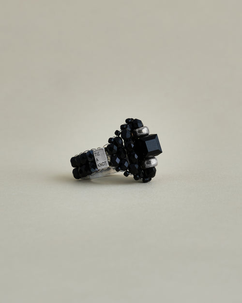 CRYSTAL BEADS RING with SILVER 925 BLACK × BLACK #5