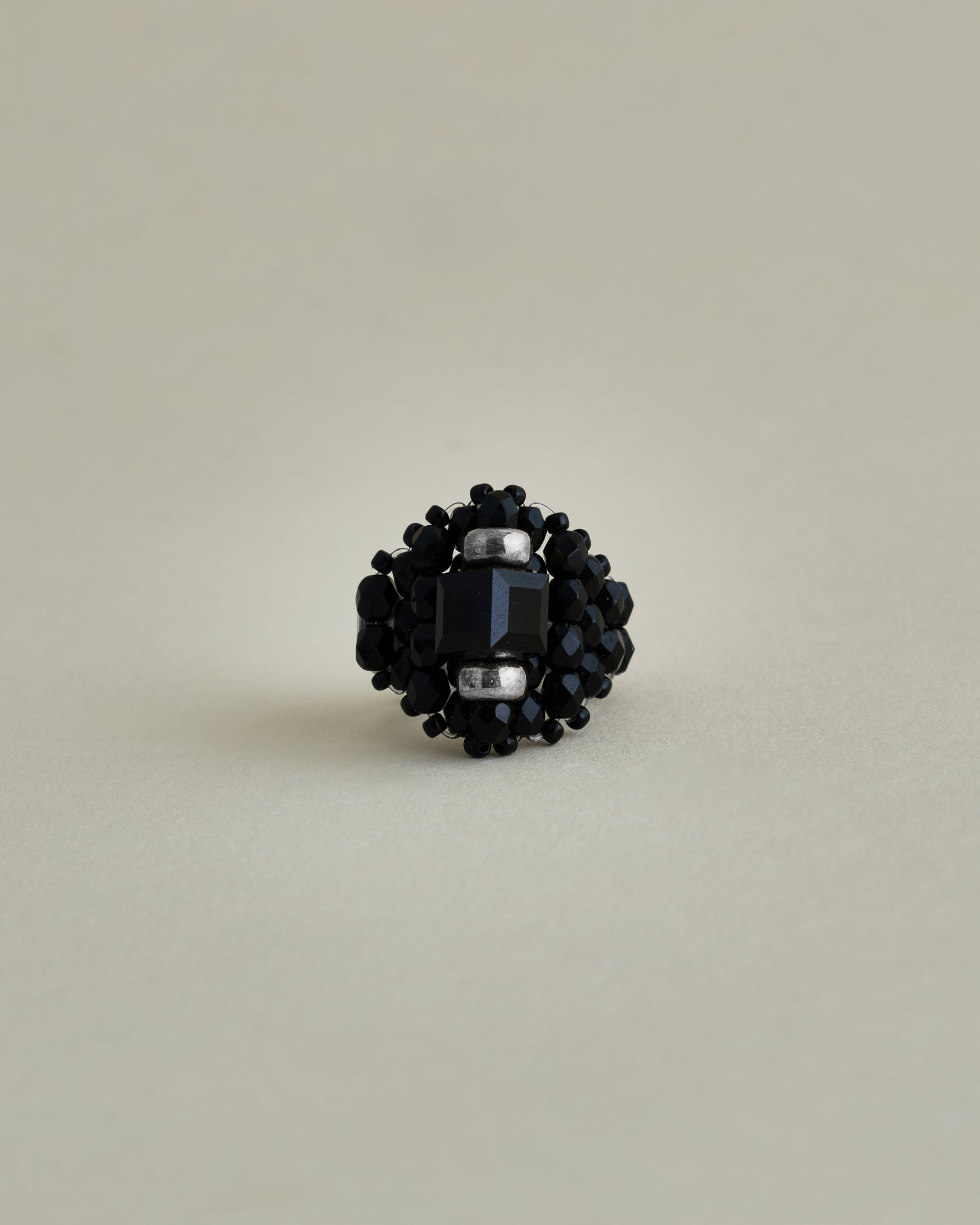 CRYSTAL BEADS RING with SILVER 925 BLACK × BLACK #5