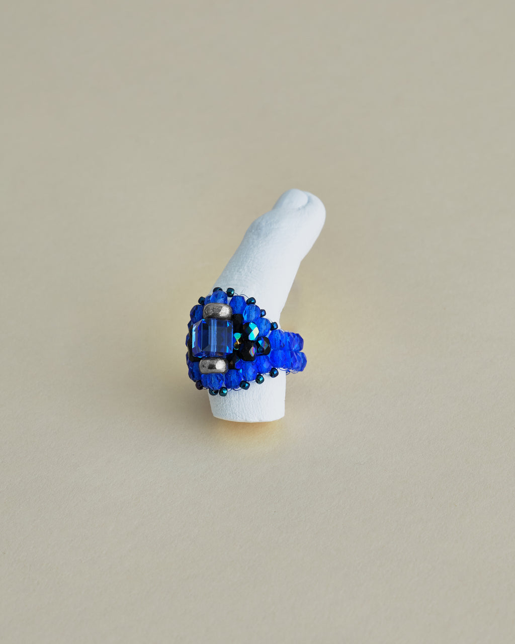 CRYSTAL BEADS RING with SILVER 925 SAPPHIRE × SAPPHIRE #6