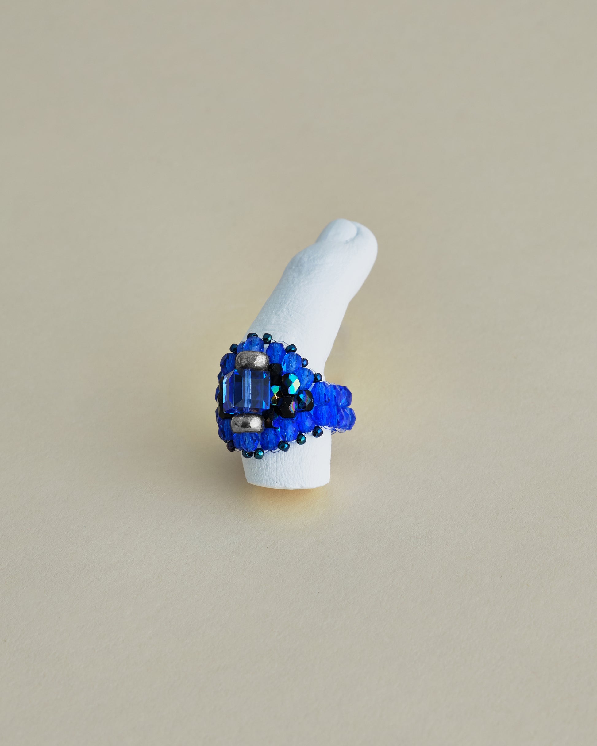 CRYSTAL BEADS RING with SILVER 925 SAPPHIRE × SAPPHIRE #6