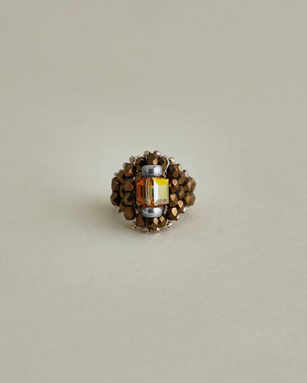 CRYSTAL BEADS RING with SILVER 925 SUNSHINE × BRONZE #4