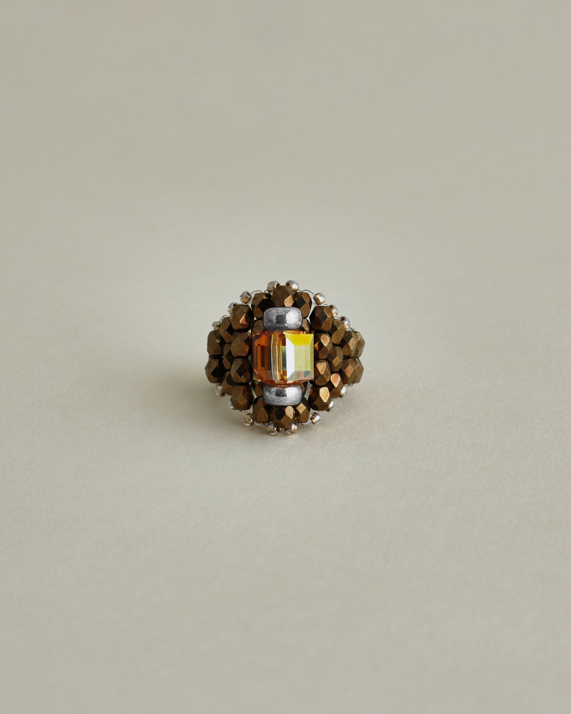 CRYSTAL BEADS RING with SILVER 925 SUNSHINE × BRONZE #4