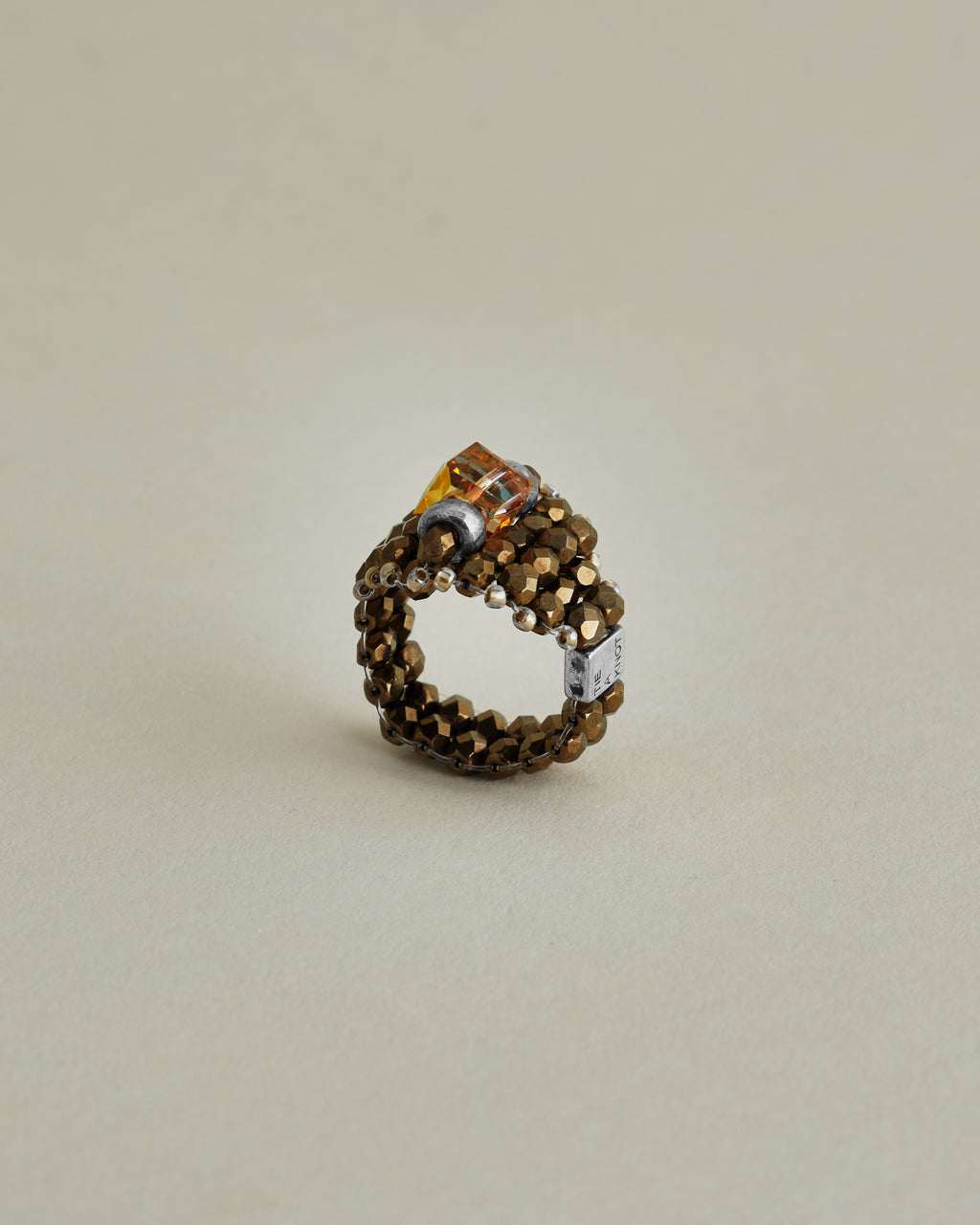 CRYSTAL BEADS RING with SILVER 925 SUNSHINE × BRONZE #4