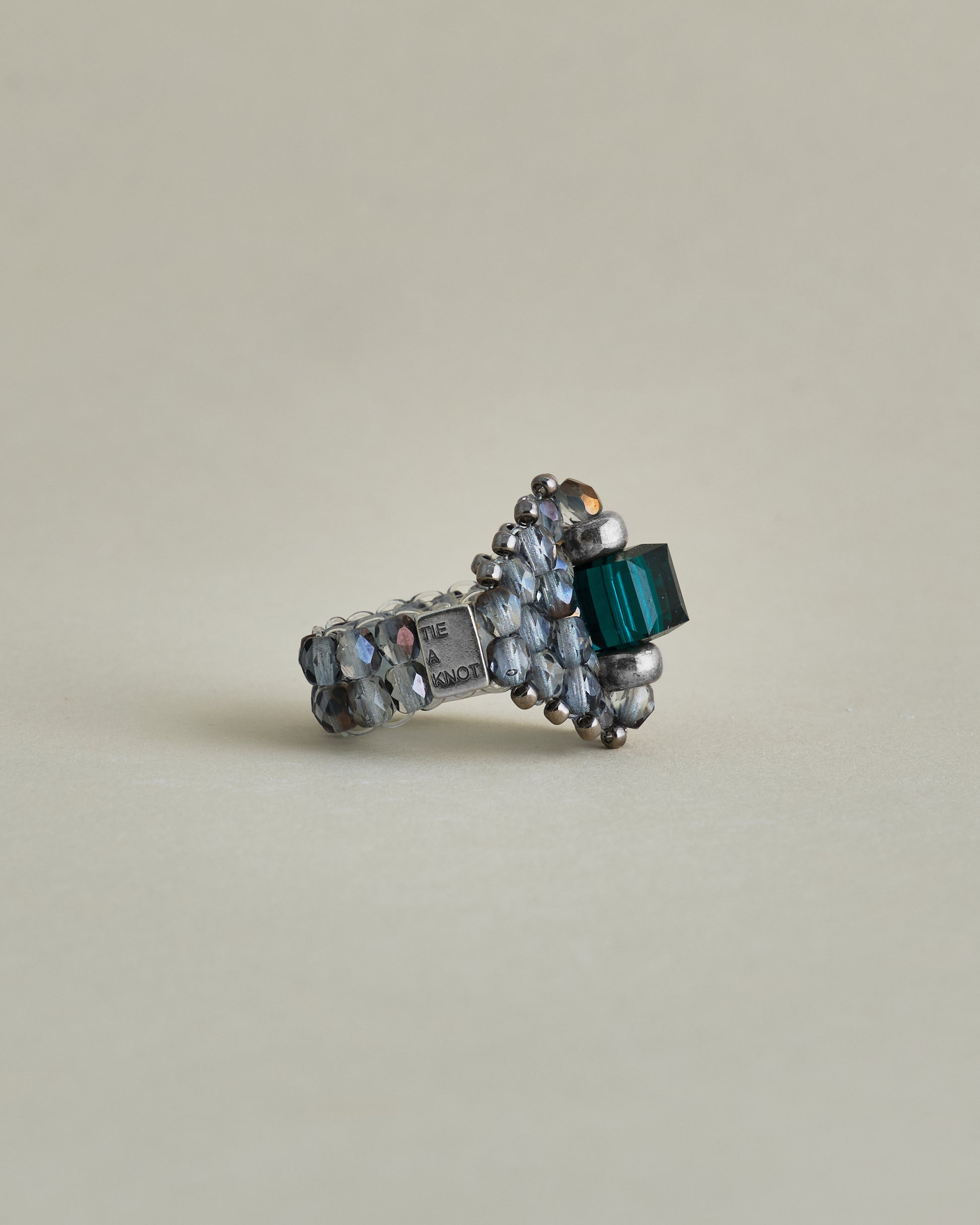 CRYSTAL BEADS RING with SILVER 925 EMERALD × GRAY #3