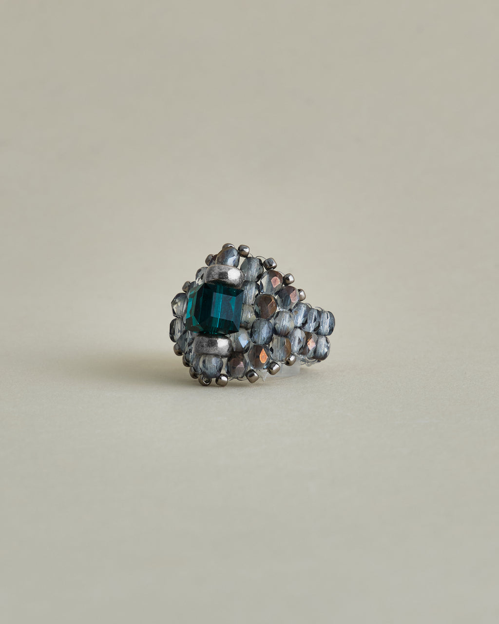 CRYSTAL BEADS RING with SILVER 925 EMERALD × GRAY #3