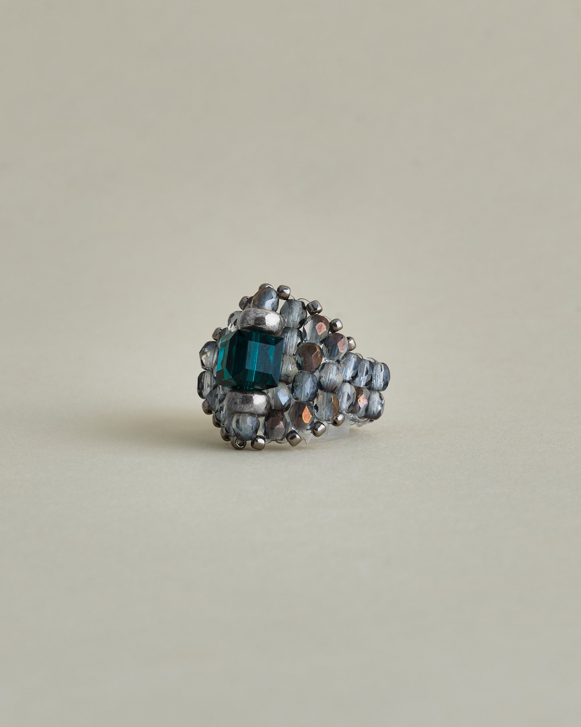CRYSTAL BEADS RING with SILVER 925 EMERALD × GRAY #3