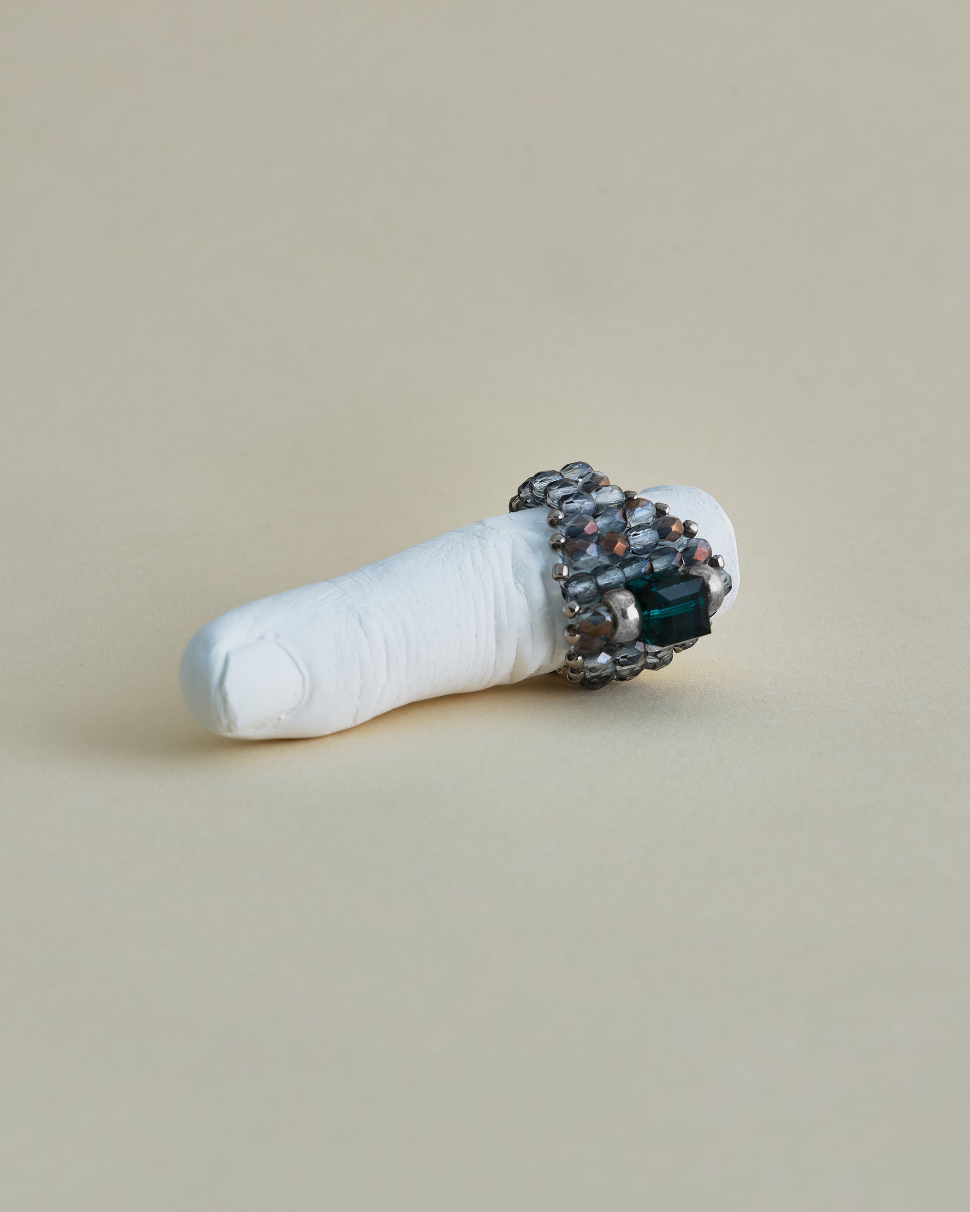 CRYSTAL BEADS RING with SILVER 925 EMERALD × GRAY #3