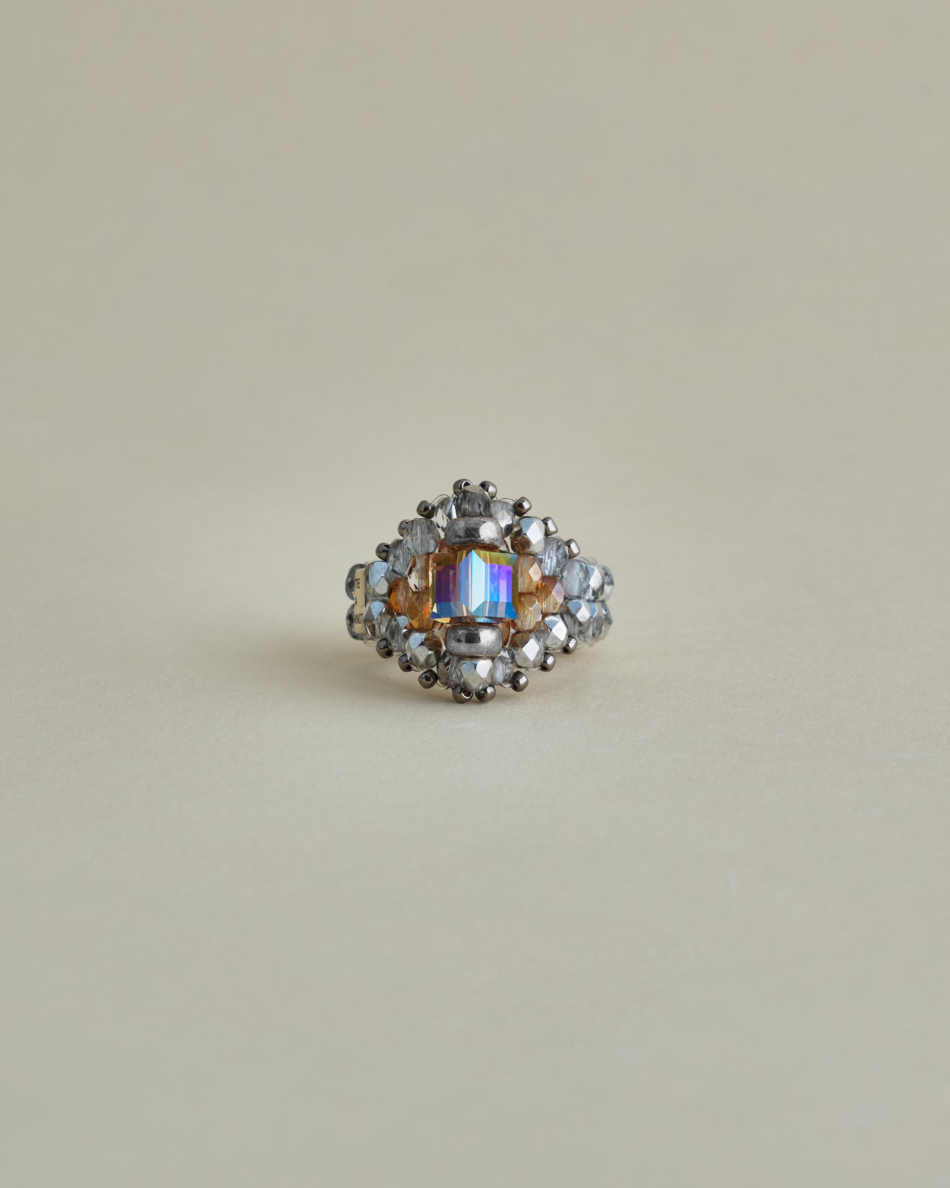 CRYSTAL BEADS RING with SILVER 925 BEIGE × CLEAR #2