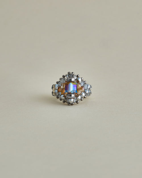 CRYSTAL BEADS RING with SILVER 925 BEIGE × CLEAR #2
