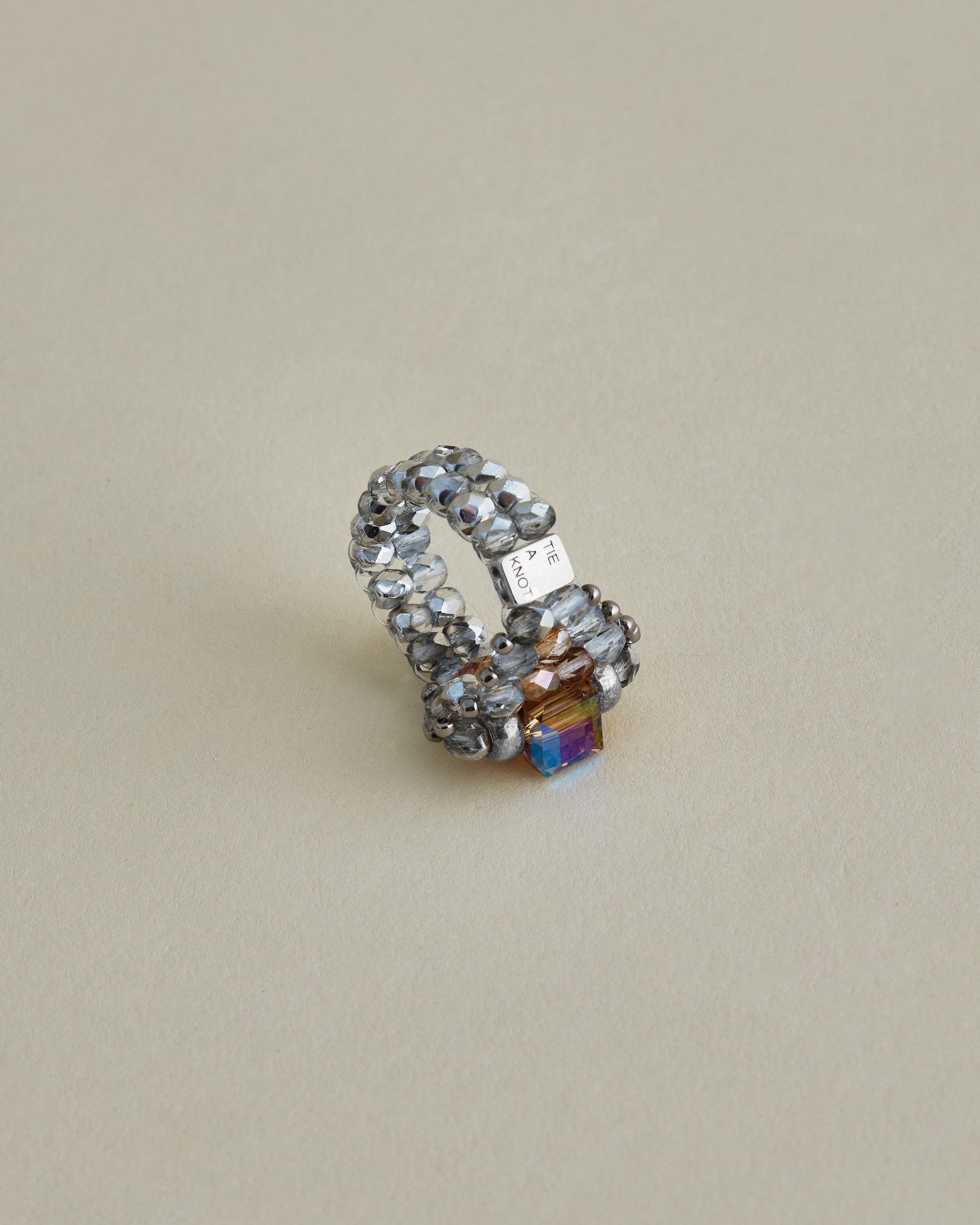 CRYSTAL BEADS RING with SILVER 925 BEIGE × CLEAR #2