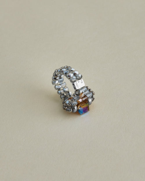 CRYSTAL BEADS RING with SILVER 925 BEIGE × CLEAR #2