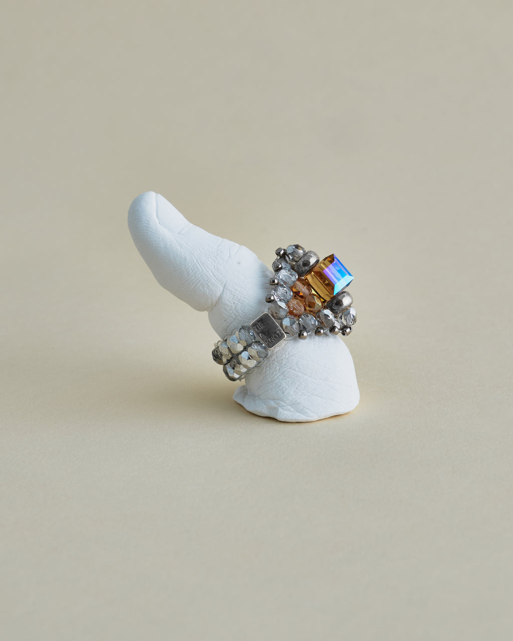 CRYSTAL BEADS RING with SILVER 925 BEIGE × CLEAR #2