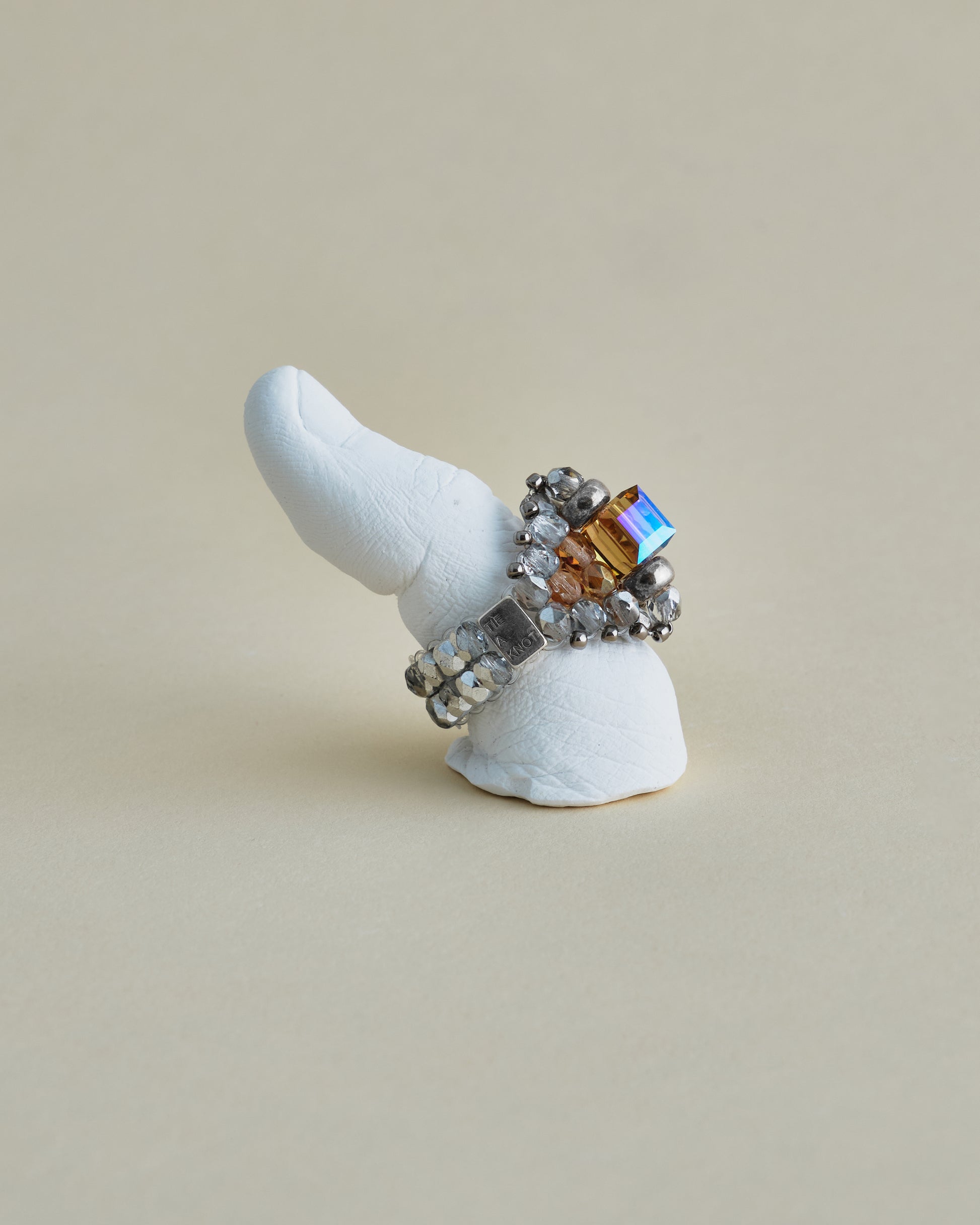 CRYSTAL BEADS RING with SILVER 925 BEIGE × CLEAR #2