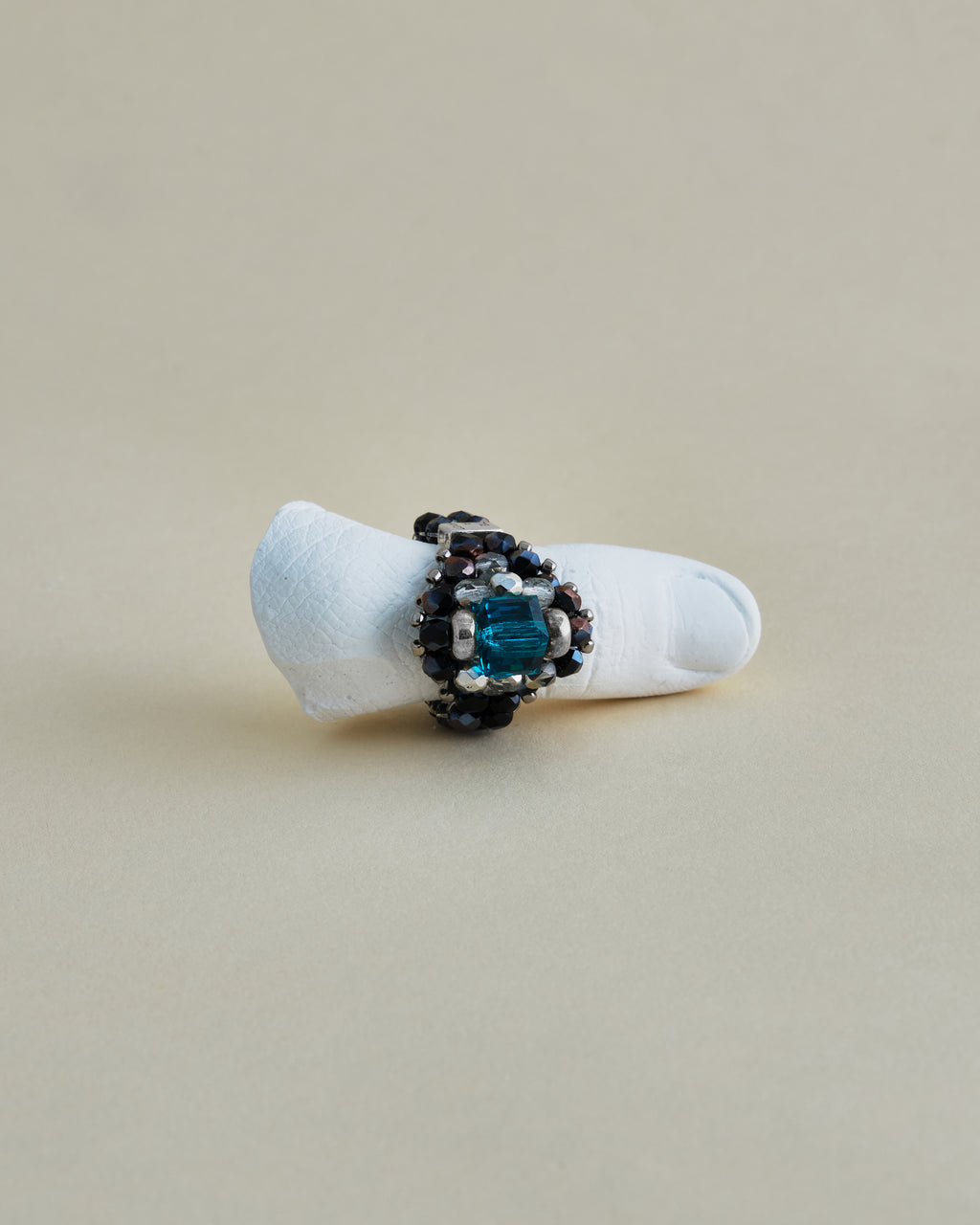 CRYSTAL BEADS RING with SILVER 925 BLUE ZIRCON × LAMP BLACK #1