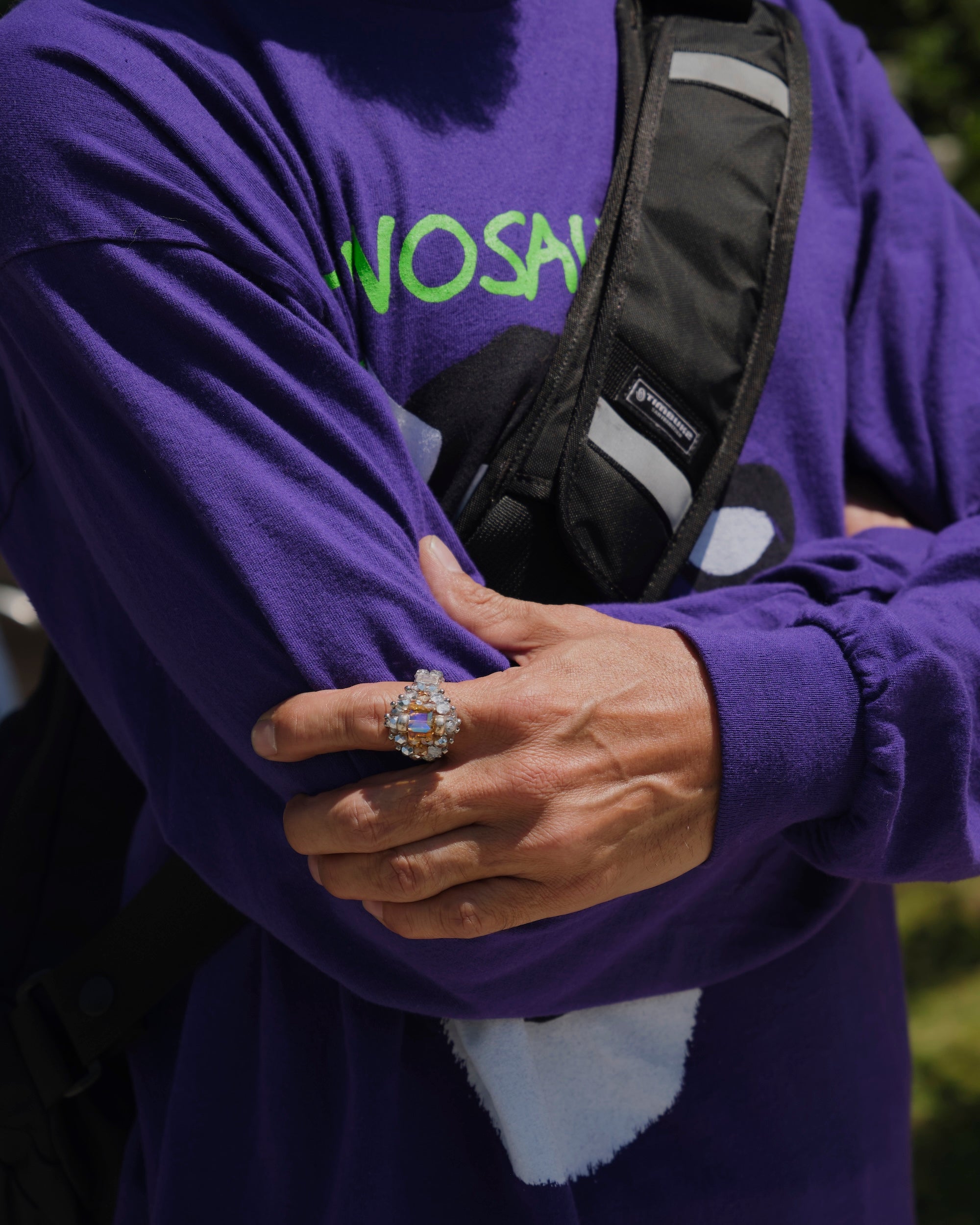 CRYSTAL BEADS RING with SILVER 925 BEIGE × CLEAR #2
