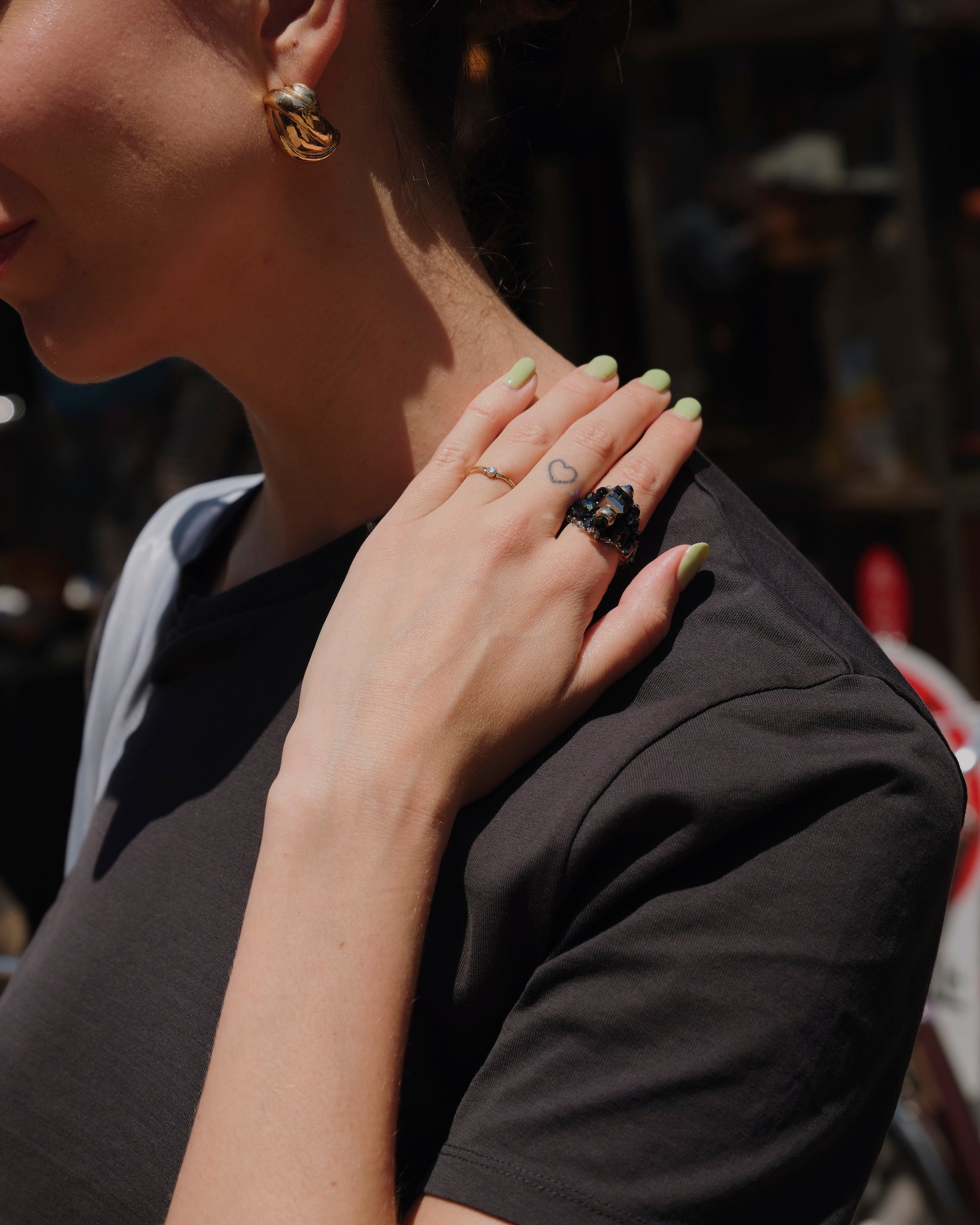 CRYSTAL BEADS RING with SILVER 925 BLACK × BLACK #5